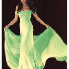 Baywatch actress Tracy Bingham wearing a haute couture green evening dress
