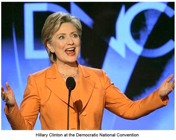 Tangerine pantsuit worn by Hillary Clinton